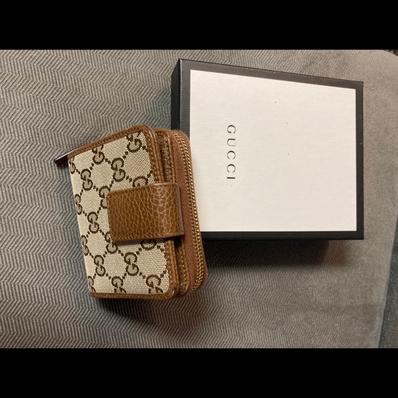AUTHENTIC Gucci Monogram Zip Around French Flap Bi-Fold Wallet BEIGE - Picture 2 of 12